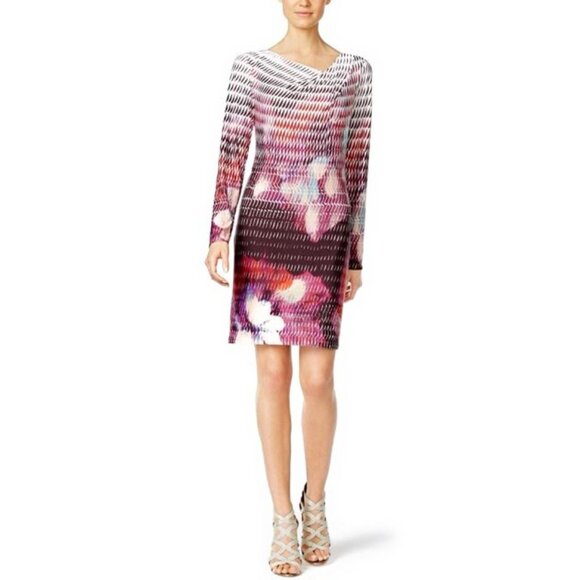 Rachel Roy Floral Drape Dress Women XL Long Sleeve Jersey Knit Casual Work CC04X - Picture 1 of 5